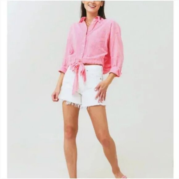 Xirena Women's Kytt Barbiecore Striped 100% Cotton Button-down Front Tie Medium - Picture 3 of 10